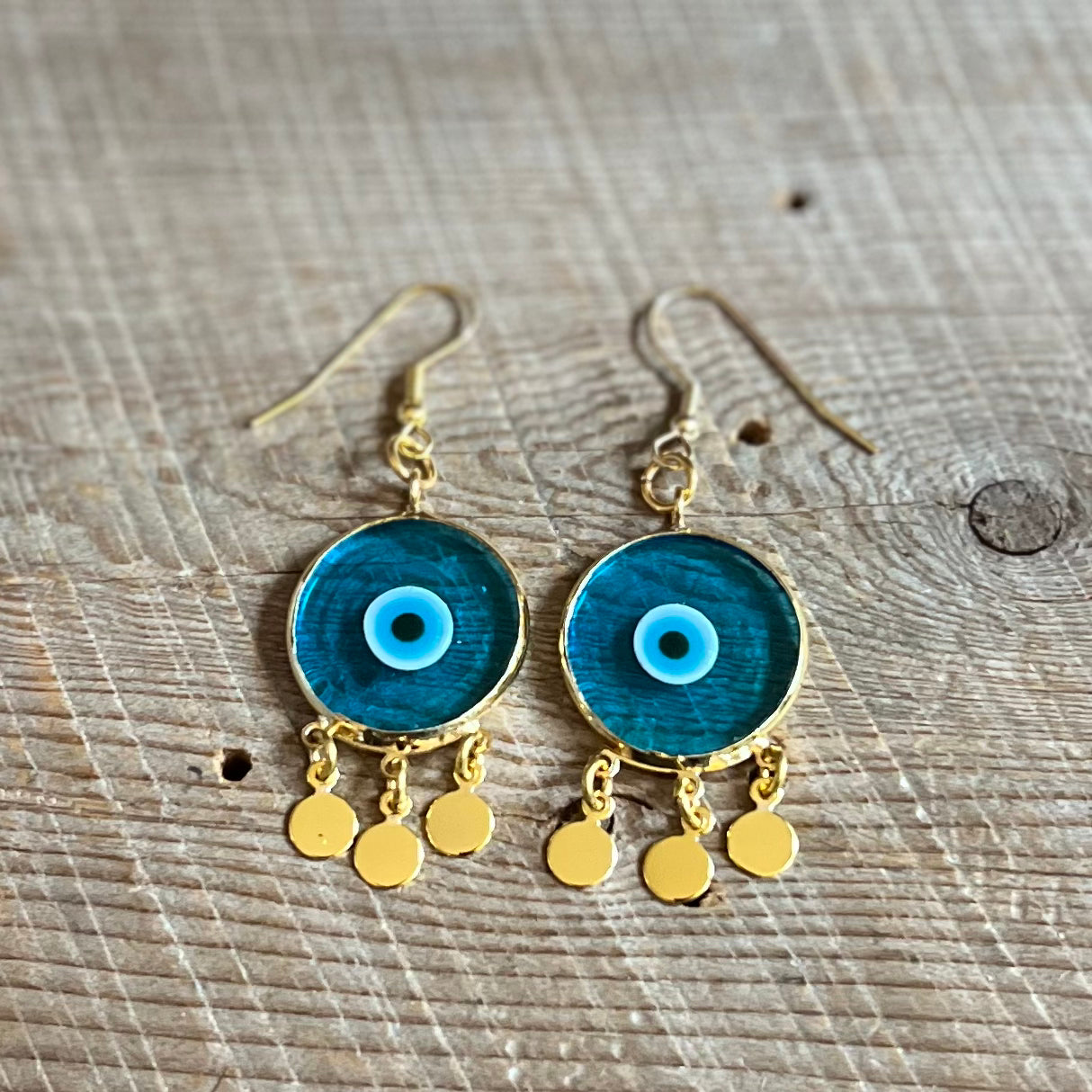 SariBlue® It’s A Party Translucent Light Blue Evil Eye Earrings with Gold Hooks