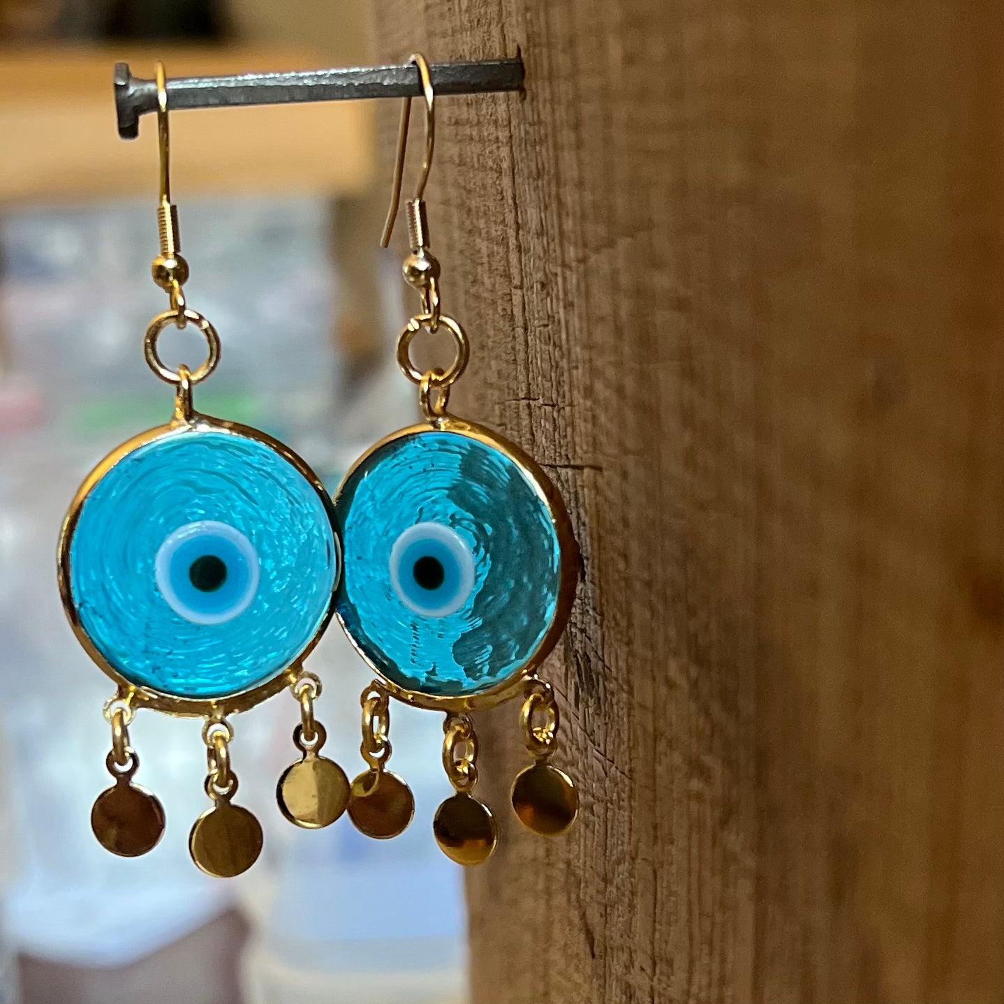 SariBlue® It’s A Party Translucent Light Blue Evil Eye Earrings with Gold Hooks