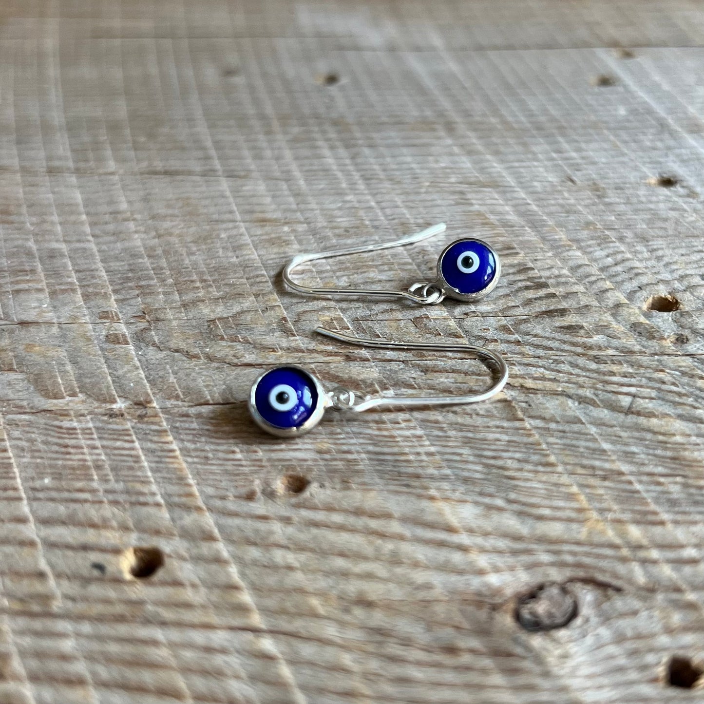 SariBlue® Mini Dark Blue Crystal Evil Eye Earrings on Petite Sterling Silver Hooks
