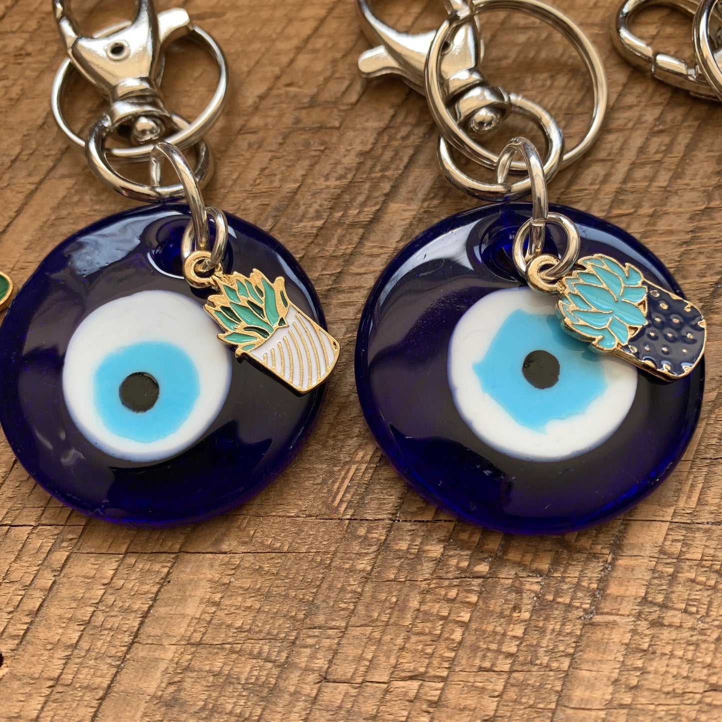 SariBlue® Teardrop Evil Eye Keychain with Succulent Lovers Charm