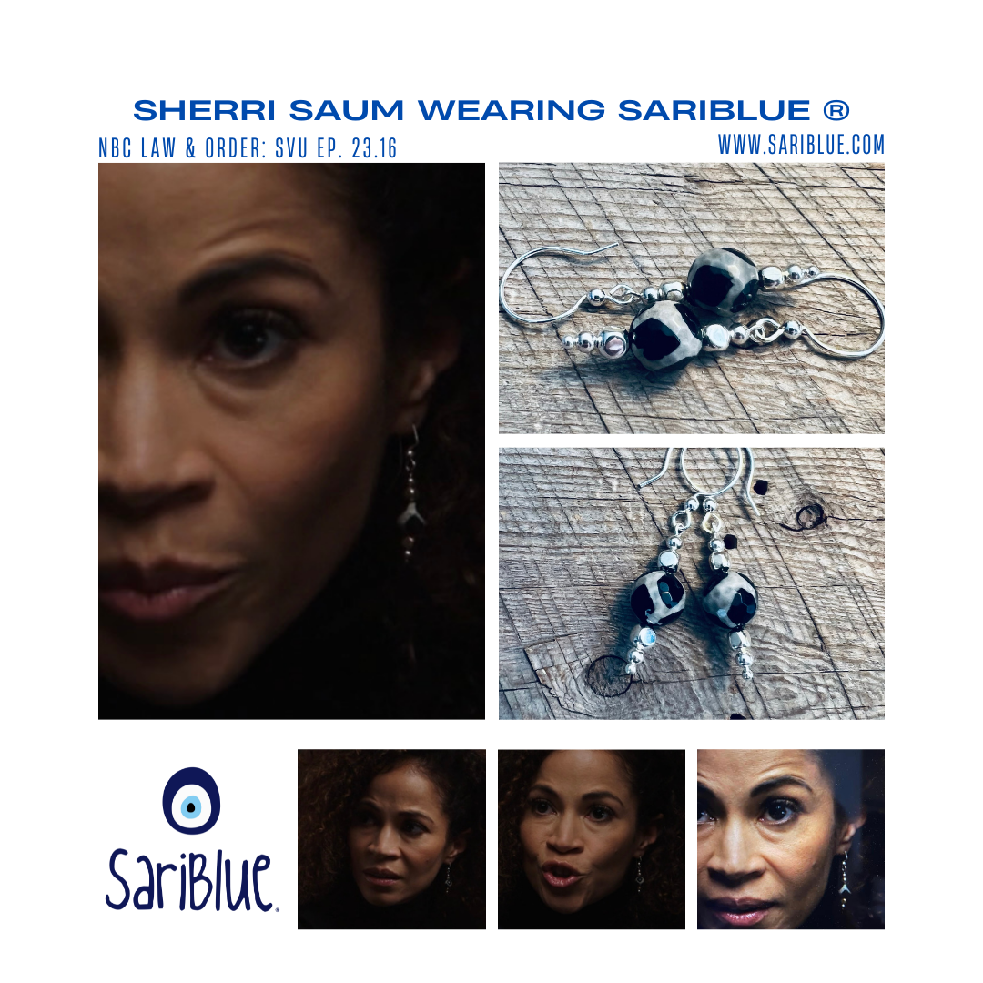 SariBlue® Black and White Agate Dangle Earrings As Seen on SVU