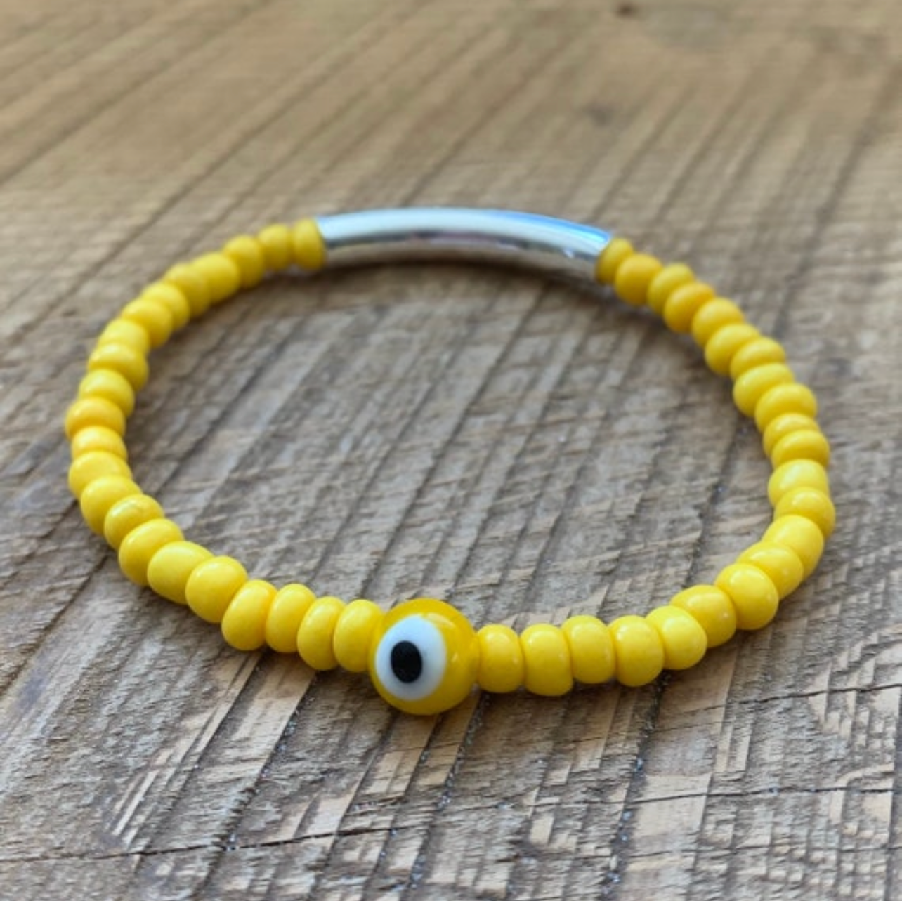 SariBlue® Bright Monochromatic Stackable Glass Bead Bracelet with Evil Eye