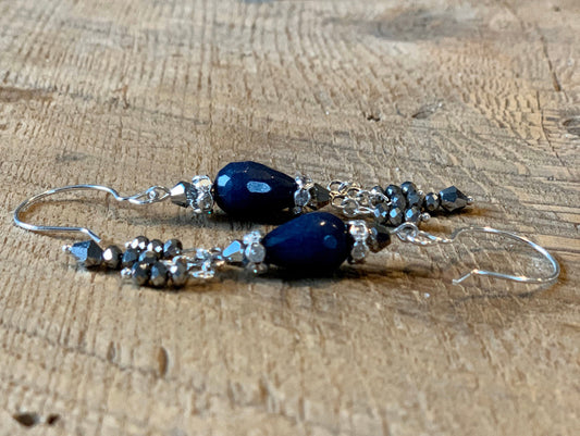 SariBlue® Denim Blue Agate Earrings with Austrian Crystals
