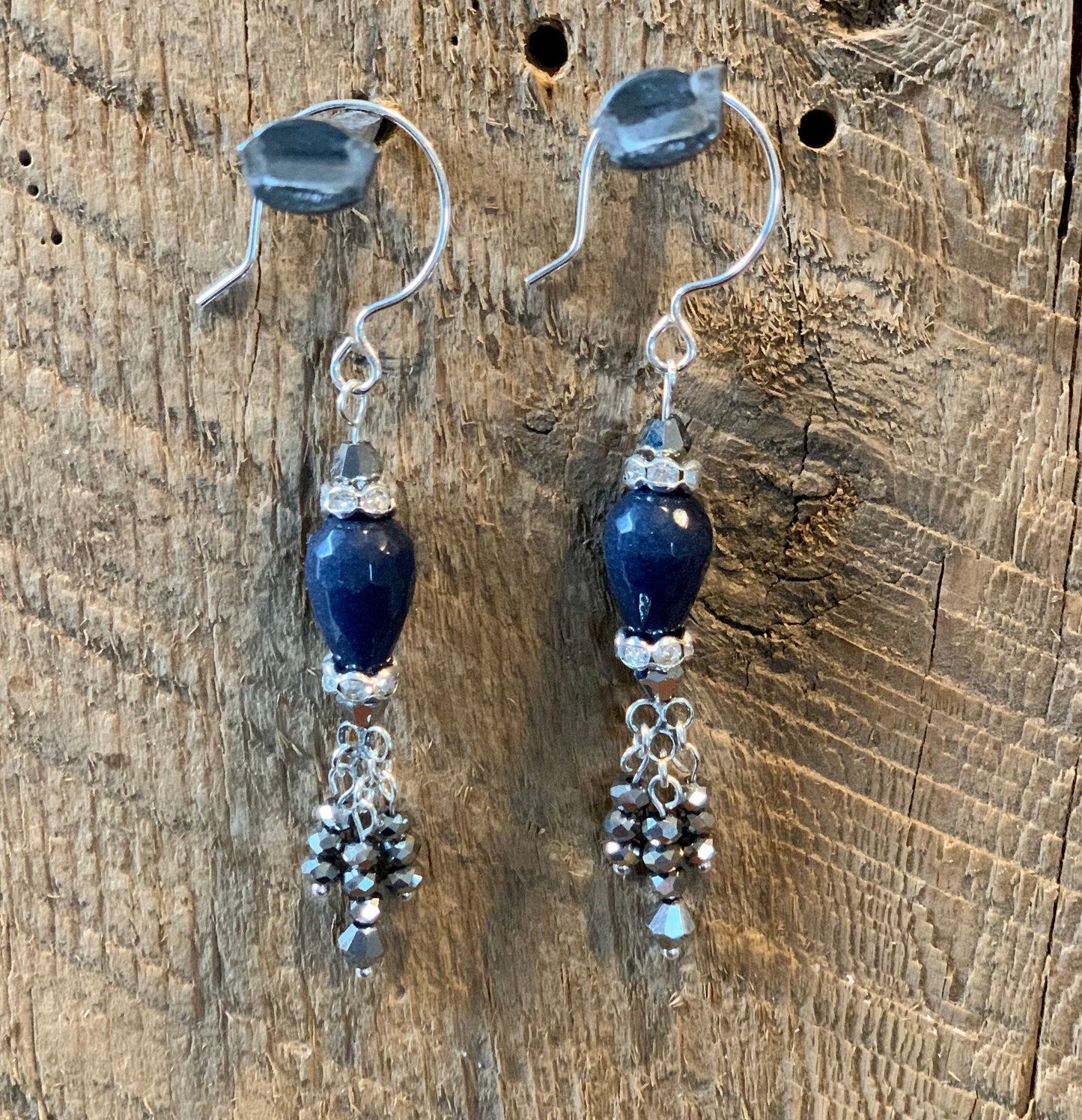 SariBlue® Denim Blue Agate Earrings with Austrian Crystals