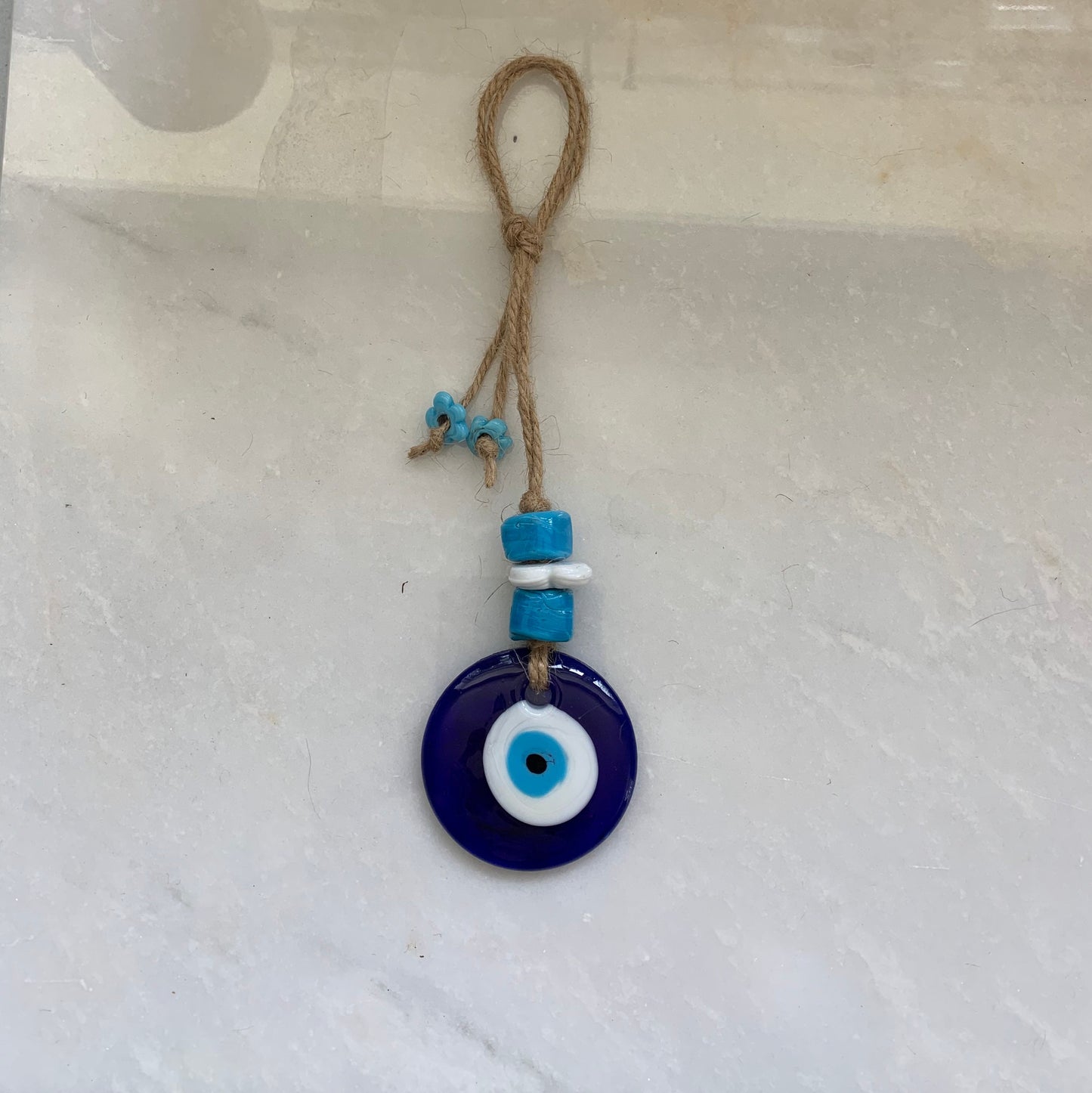 SariBlue® Traditional Blue Evil Eye Home Decor Hanging Pendant with Beads & Hemp Twine