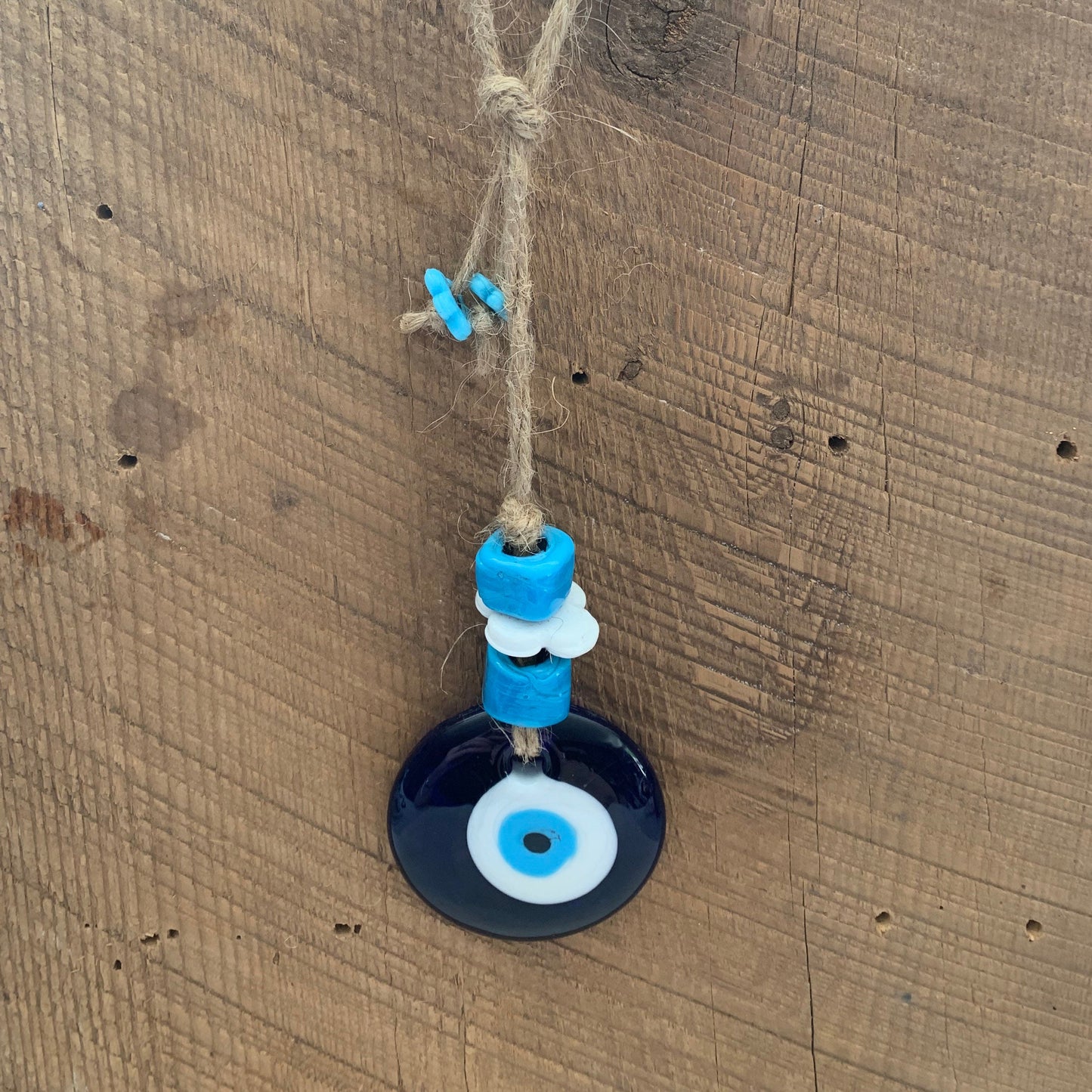SariBlue® Traditional Blue Evil Eye Home Decor Hanging Pendant with Beads & Hemp Twine