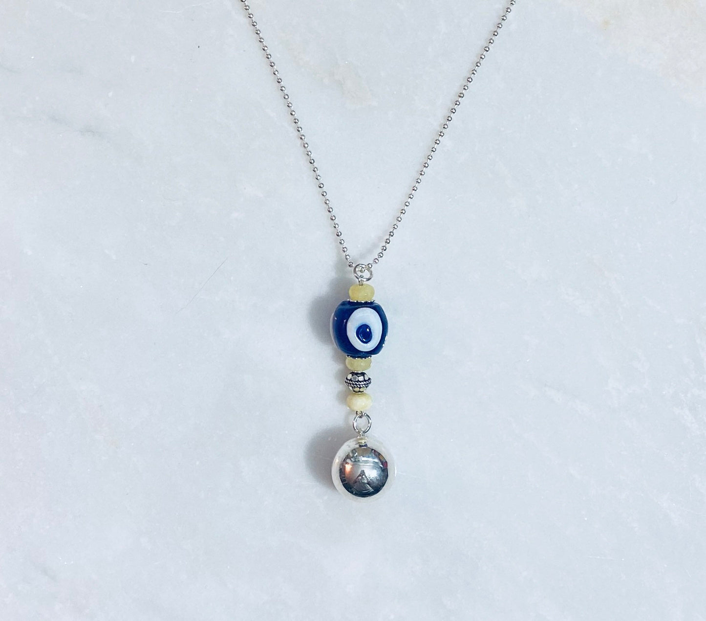 SariBlue® Natural Yellow Agate Evil Eye Baby Belly Bell® Maternity Necklace