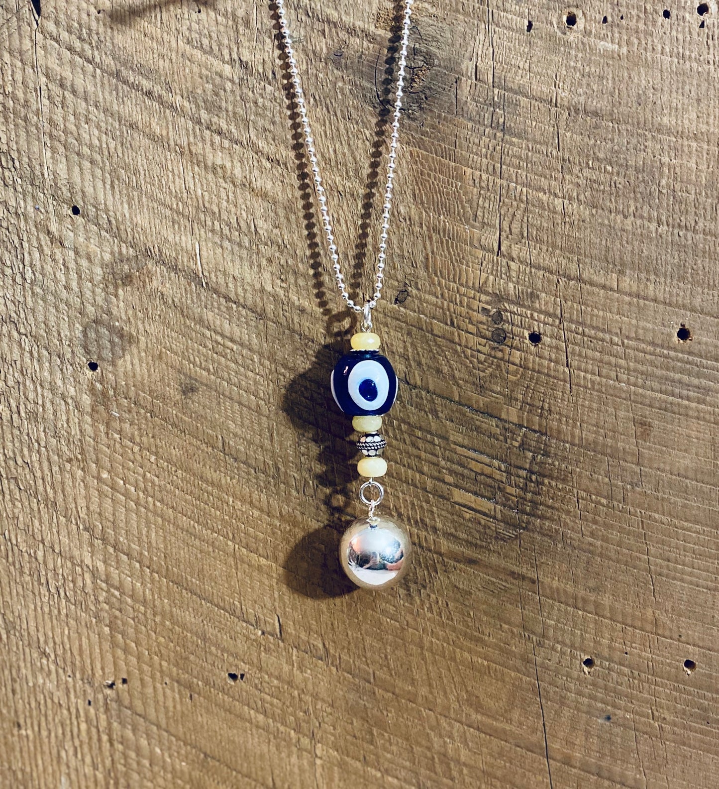 SariBlue® Natural Yellow Agate Evil Eye Baby Belly Bell® Maternity Necklace