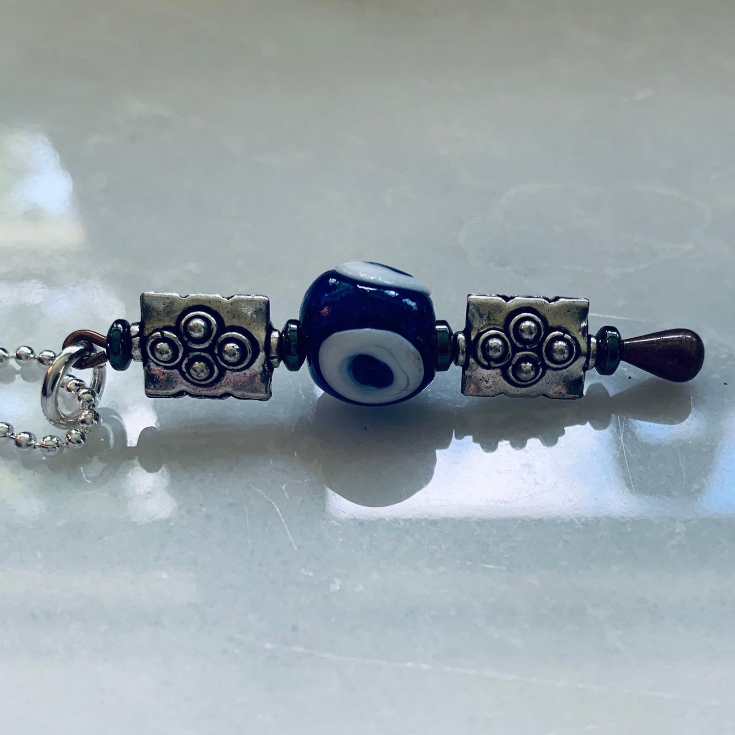 SariBlue® Tribal Pendant - Handmade Blue Glass Evil Eye Bead Necklace