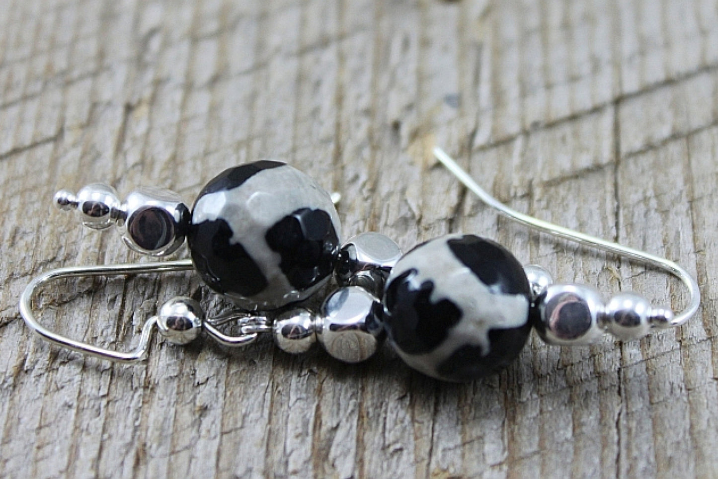 SariBlue® Black and White Agate Dangle Earrings As Seen on SVU