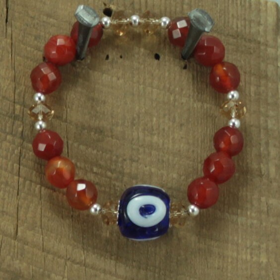SariBlue® Orange Carnelian Evil Eye Bracelet