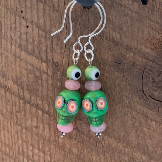 SariBlue® Lime Green Sugarskull Earrings