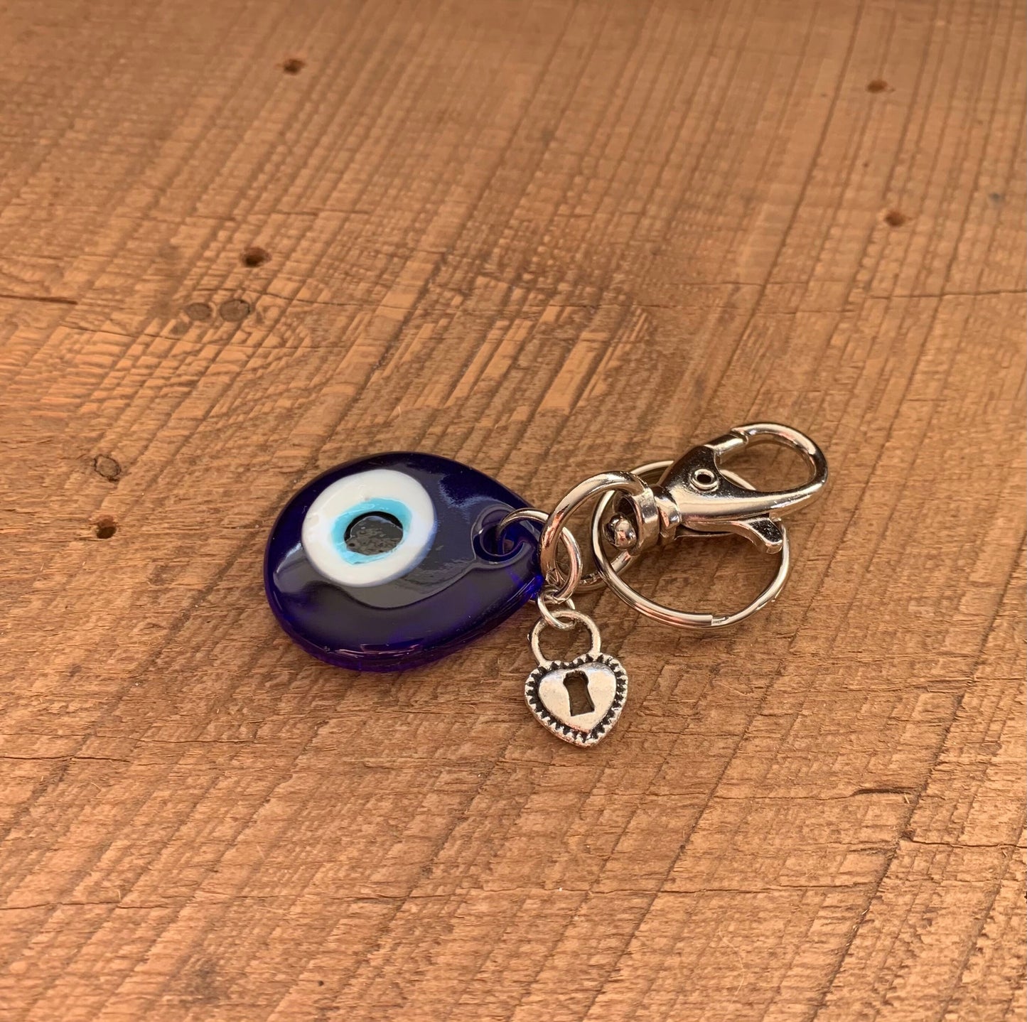 SariBlue® Blue Teardrop Evil Eye Keychain with Heart Charm