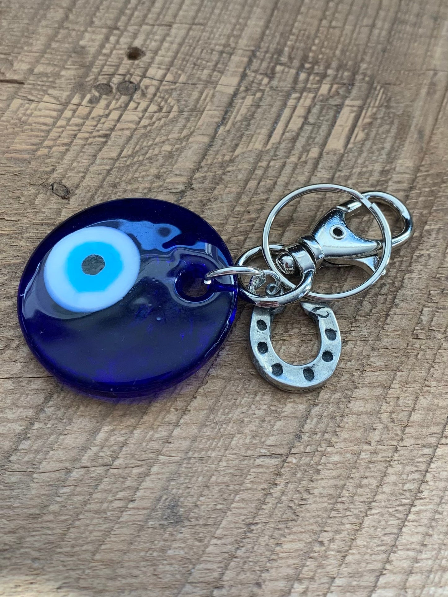 SariBlue® Blue Evil Eye Keychain with Pewter Charm