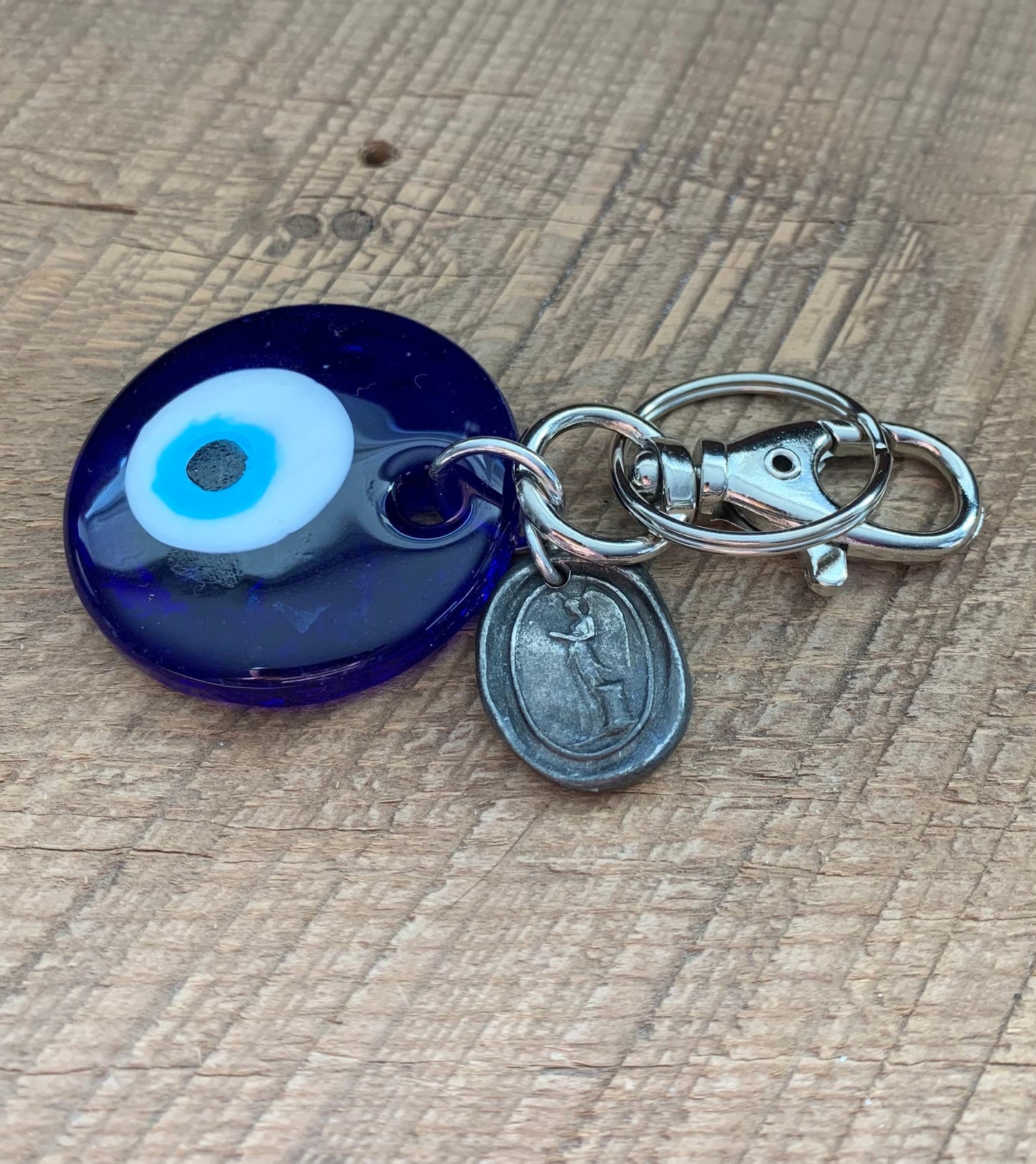 SariBlue® Blue Evil Eye Keychain with Mantra Wax Seal Charm