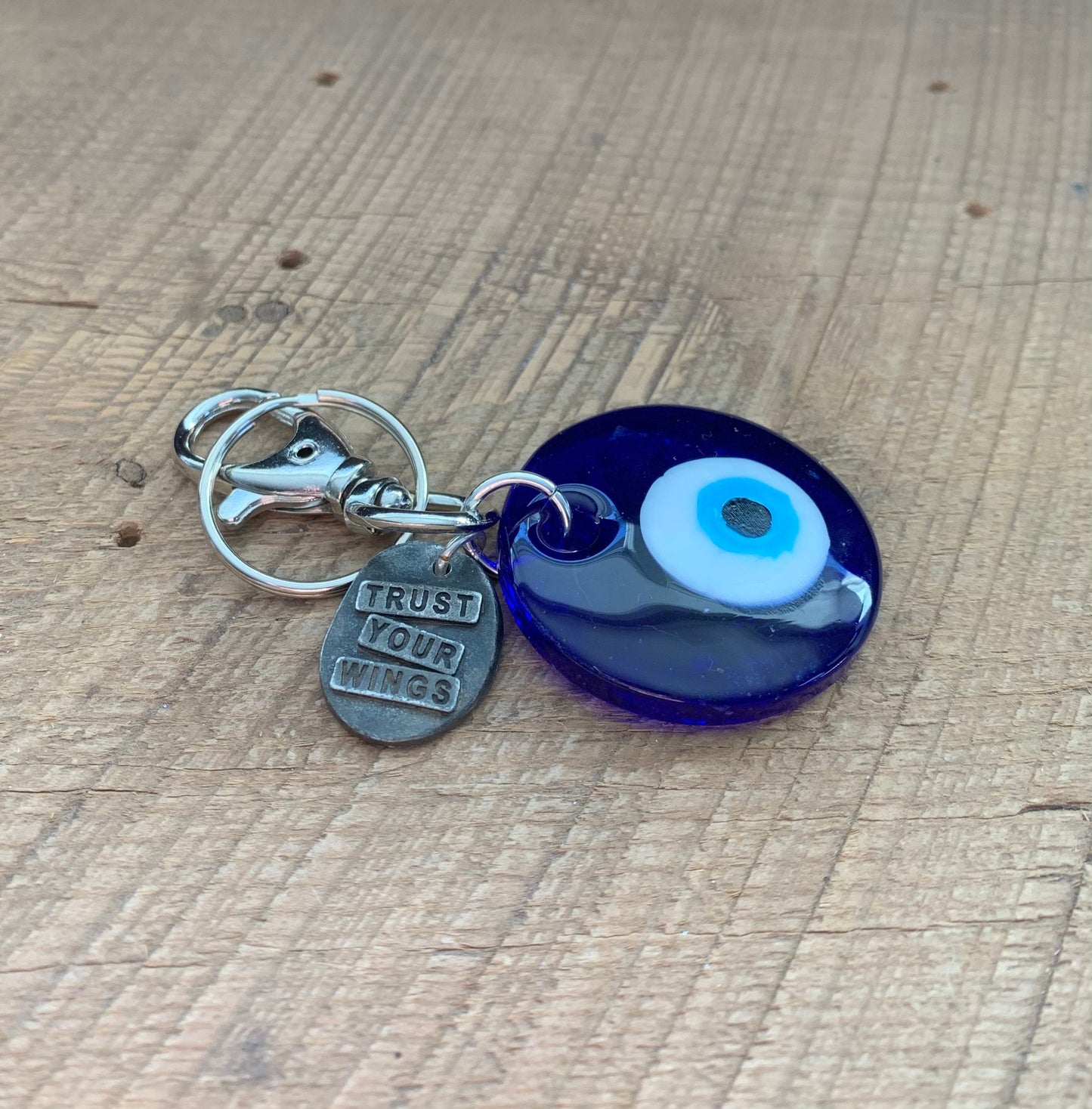 SariBlue® Blue Evil Eye Keychain with Mantra Wax Seal Charm