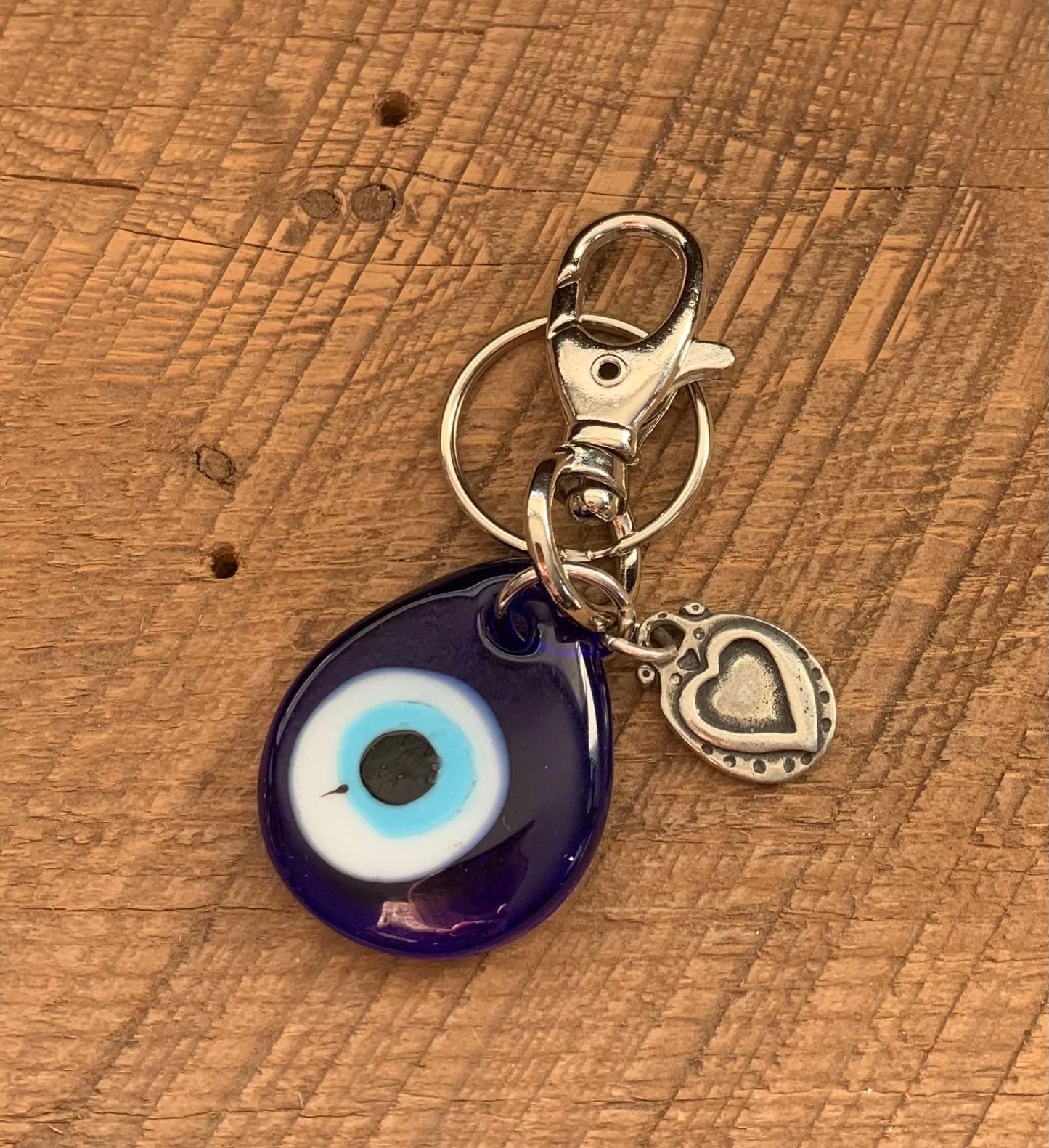 SariBlue® Blue Teardrop Evil Eye Keychain with Heart Charm