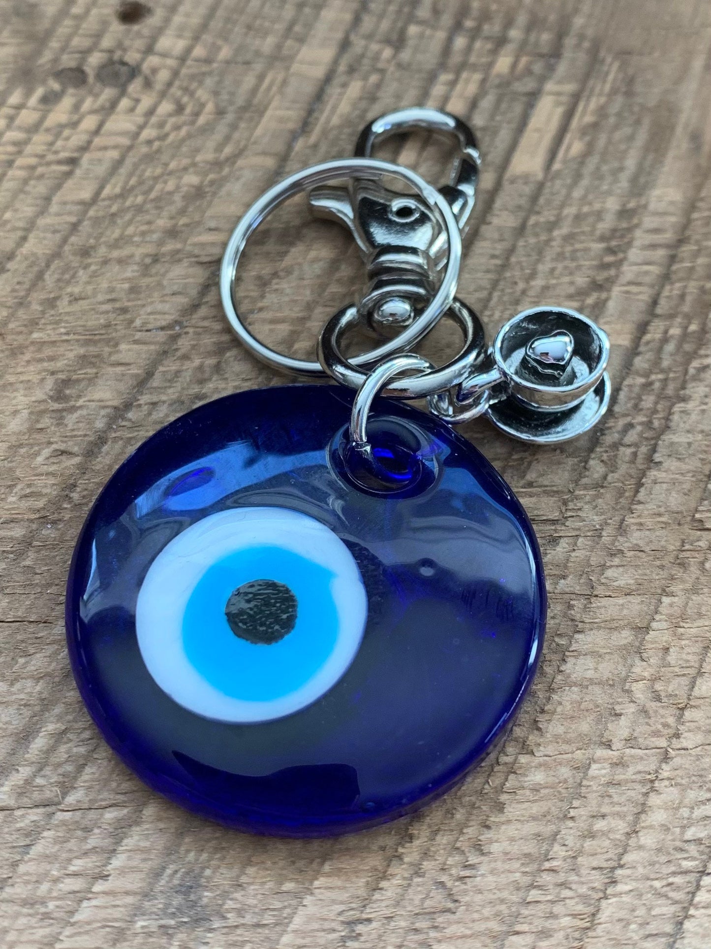 SariBlue® Blue Evil Eye Keychain with Pewter Charm