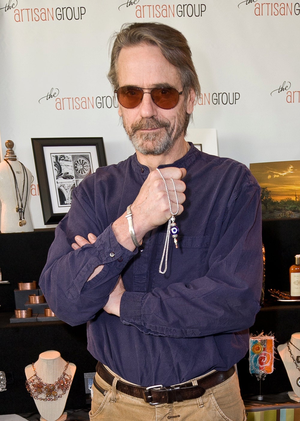Jeremy Irons at Golden Globes with SariBlue® evil eye necklace