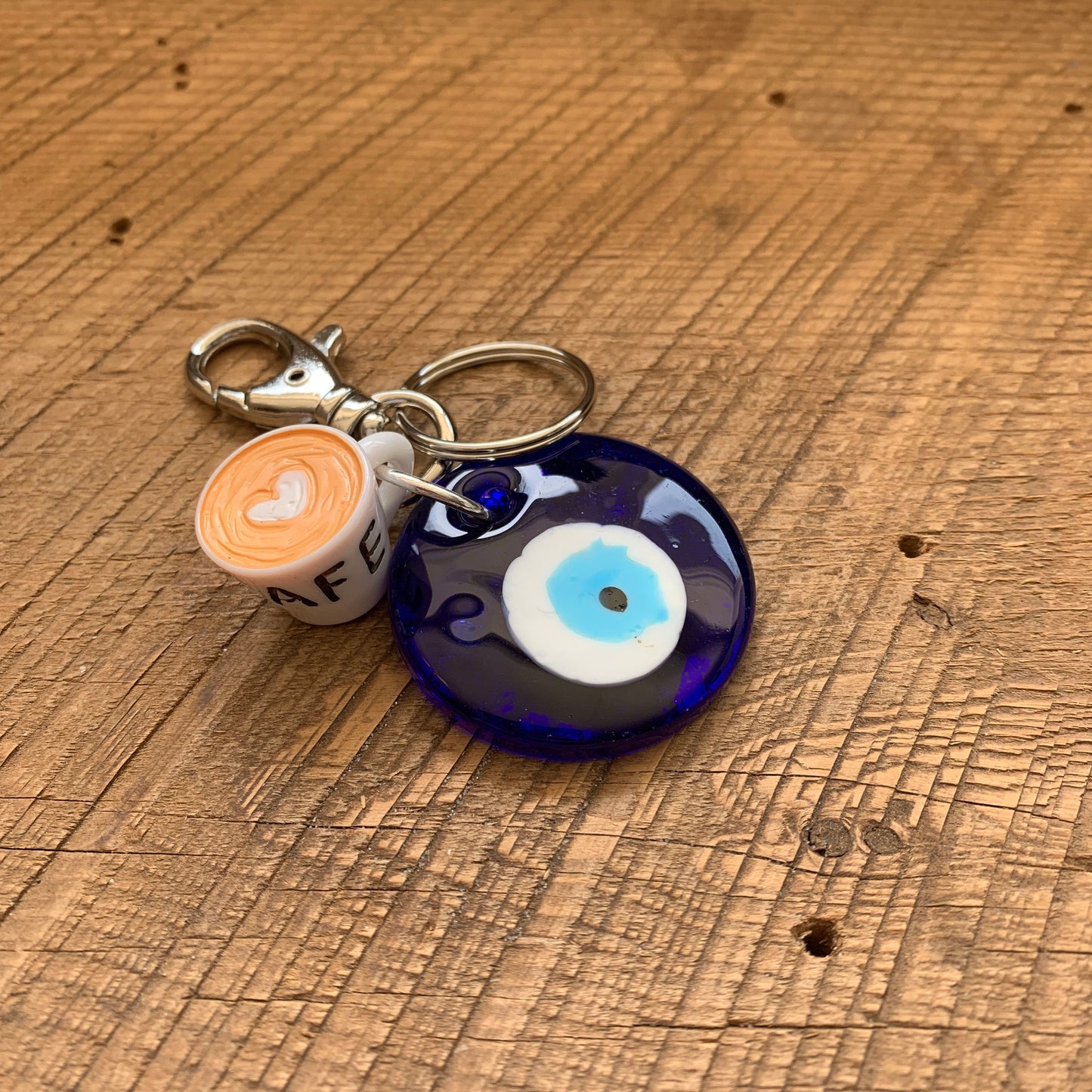 SariBlue® Evil Eye Keychain with Coffee Lovers Charm