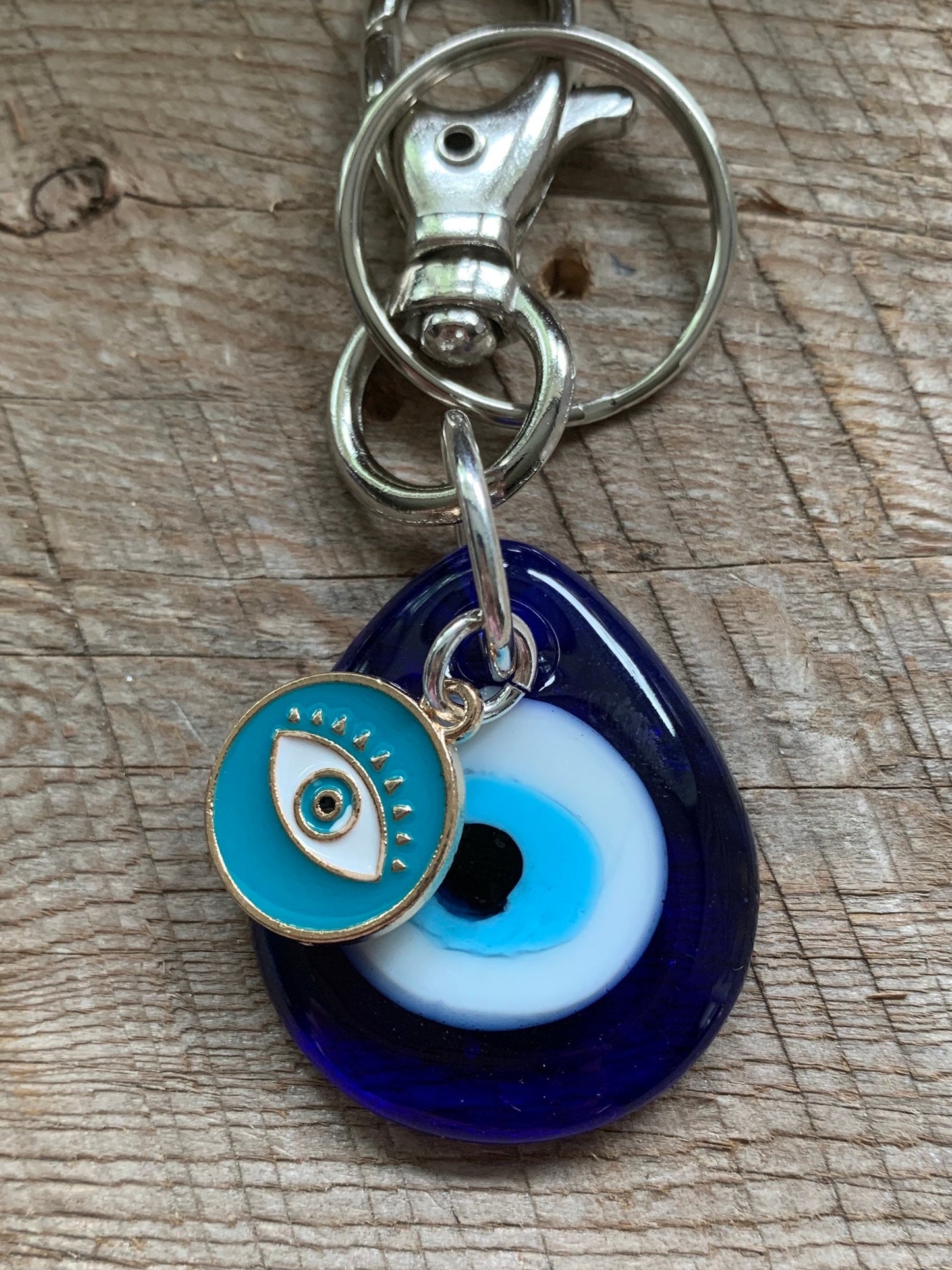 SariBlue® Blue Glass Teardrop Evil Eye Keychain with Circle or Star Evil Eye Charm