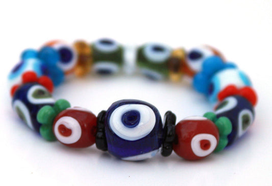 SariBlue® Boho Girl Bracelet - Handmade Multicolored Glass Evil Eye Beads