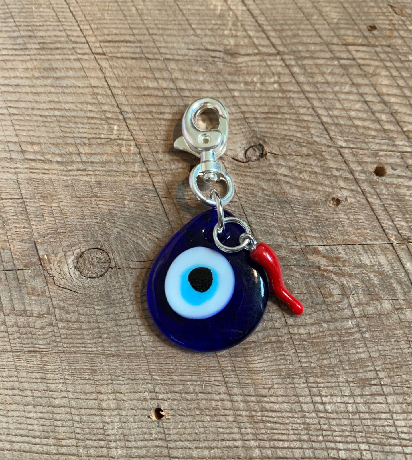 SariBlue® Blue Teardrop Evil Eye Keychain with Red Cornicello Charm