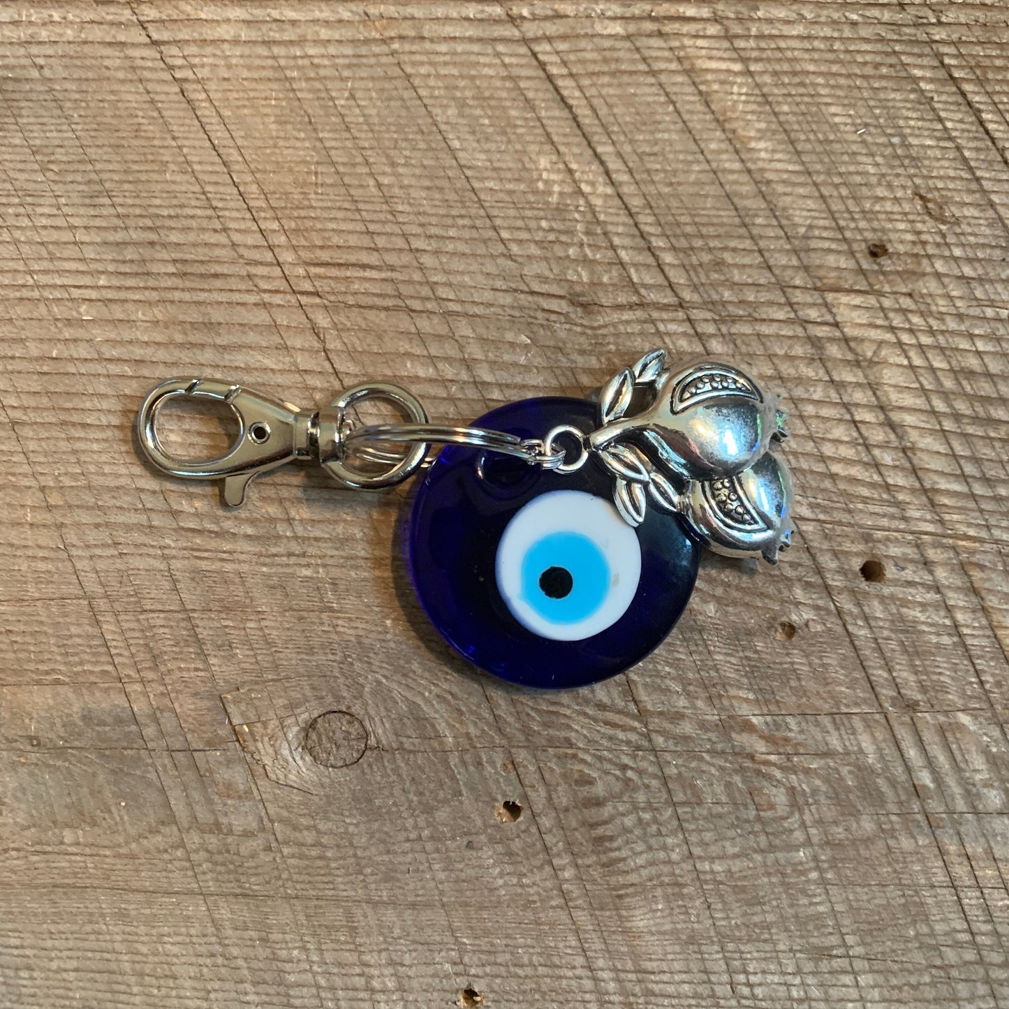 SariBlue® Blue Glass Evil Eye Keychain with Pomegranate Charm