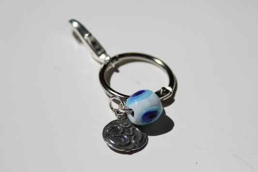 SariBlue® Om Charm Keychain with Evil Eye Bead