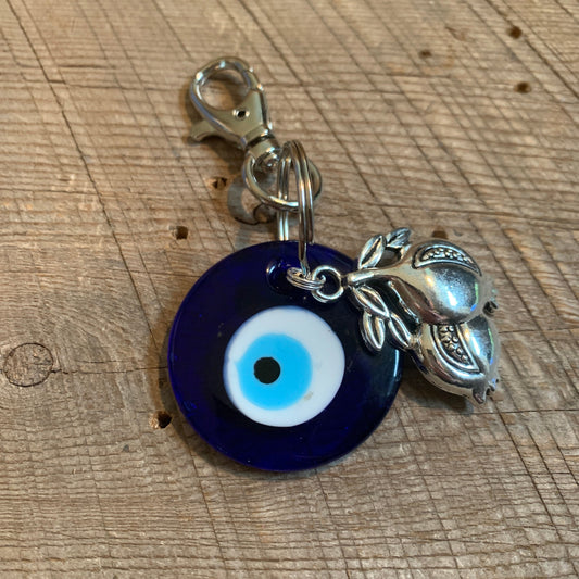 SariBlue® Blue Glass Evil Eye Keychain with Pomegranate Charm