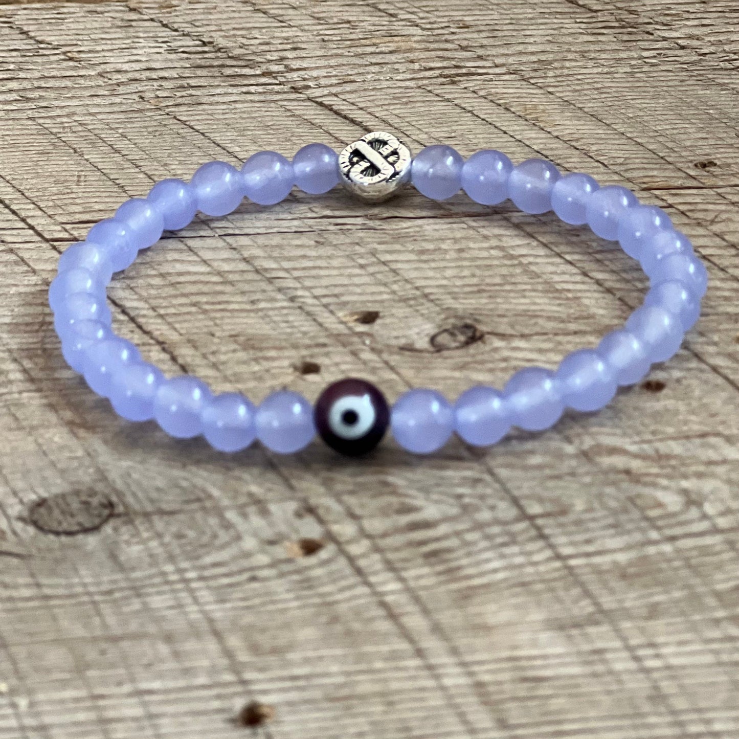 SariBlue® Lavender Quartzite and Purple Evil Eye Bracelet with Celtic Knot Bead