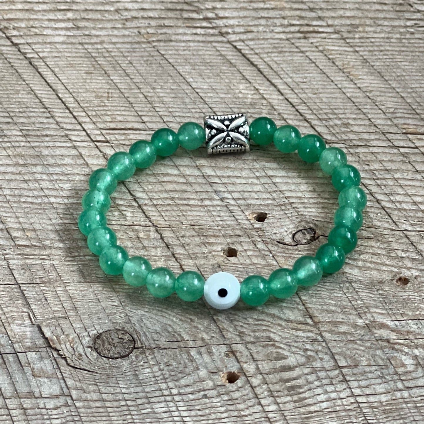 SariBlue® Green Aventurine Bracelet with Clear Evil Eye & Boho Flower Bead