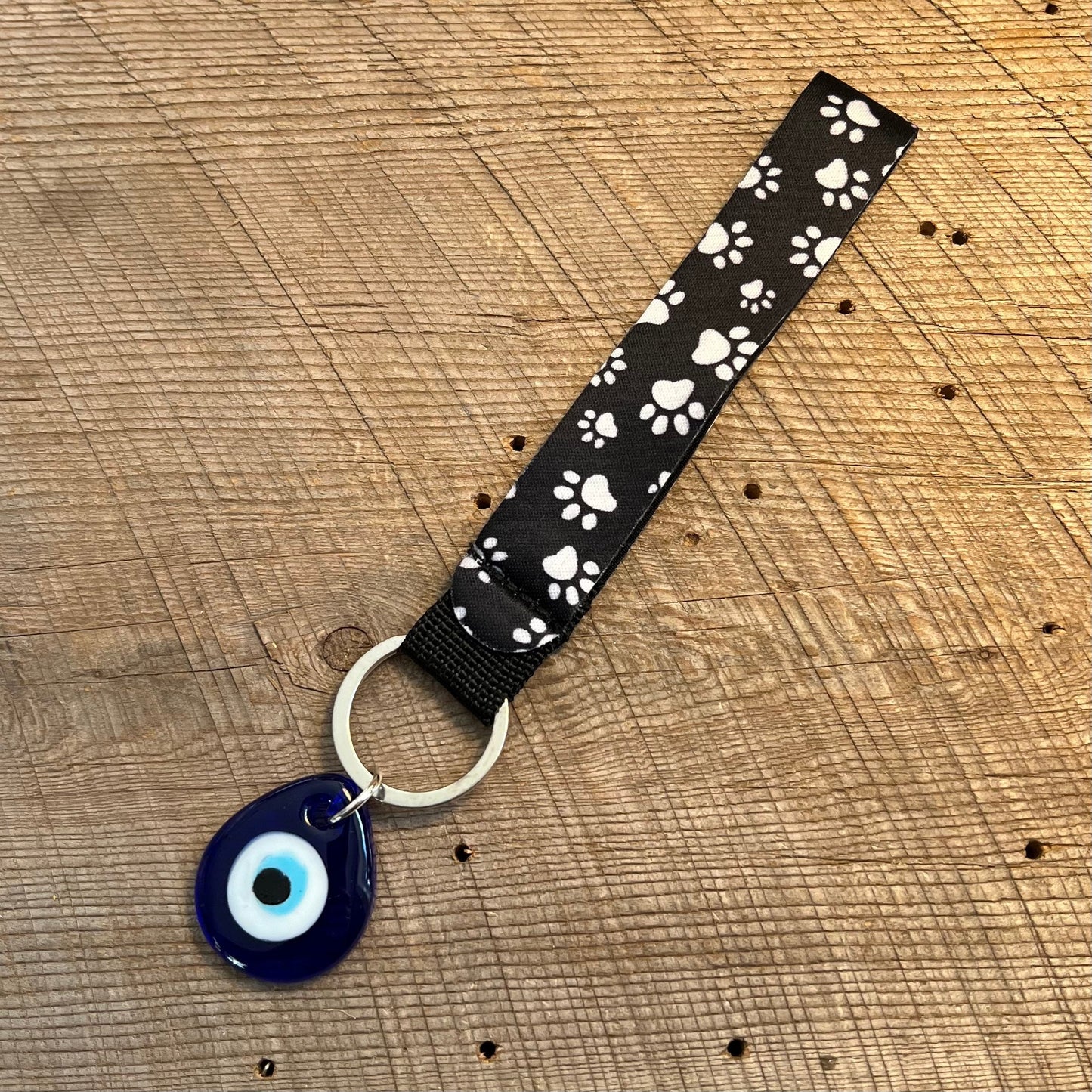 SariBlue® Handmade Blue Glass Teardrop Evil Eye with Paw Print Keychain