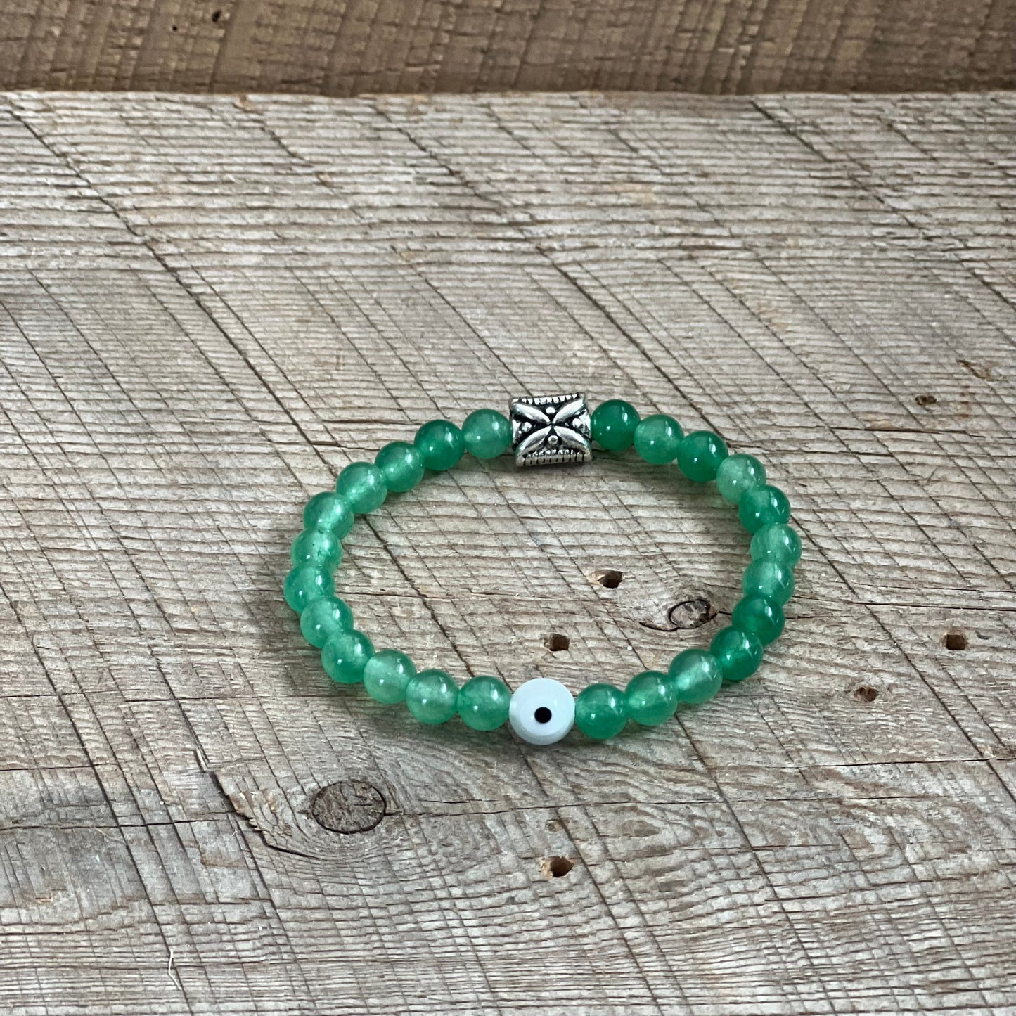 SariBlue® Green Aventurine Bracelet with Clear Evil Eye & Boho Flower Bead