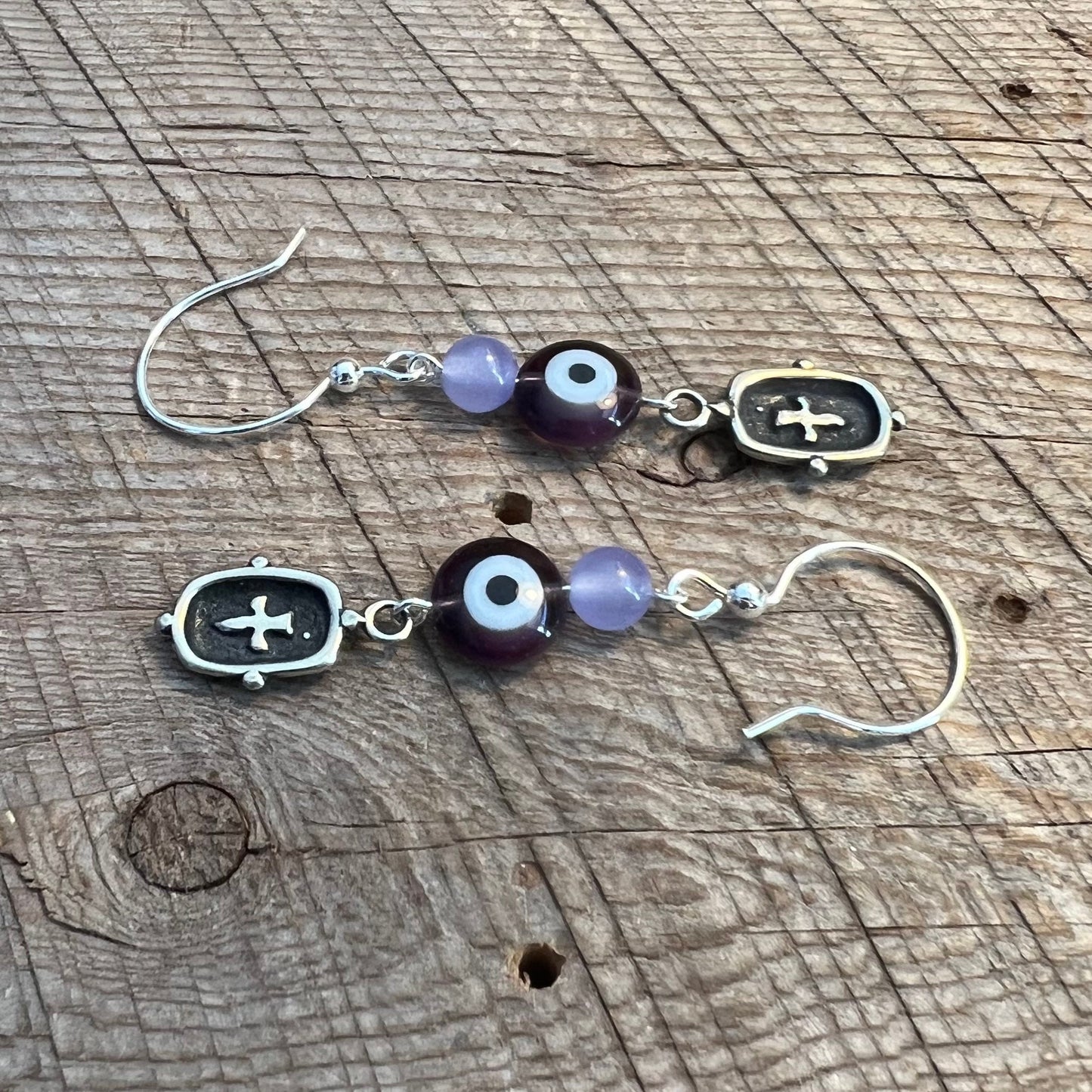 SariBlue® Lavender Quartzite and Purple Evil Eye Shield Earrings