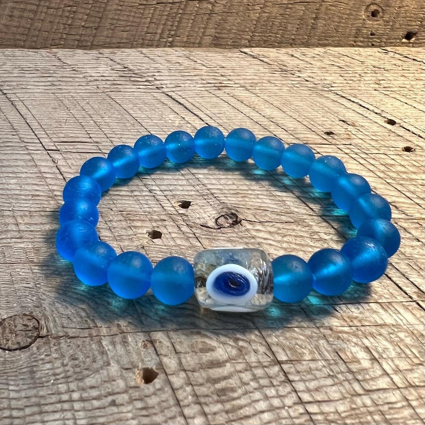 SariBlue®️ Cultured Seaglass Evil Eye Bracelets: Lavender, Ultra Blue and Cobalt Blue