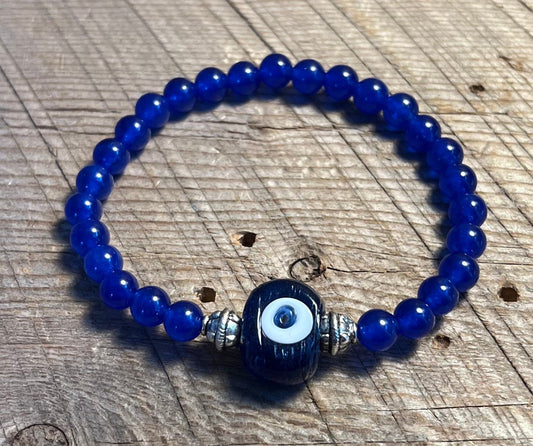 SariBlue® Cobalt Blue Aventurine with Dark Blue Flat Evil Eye Bracelet