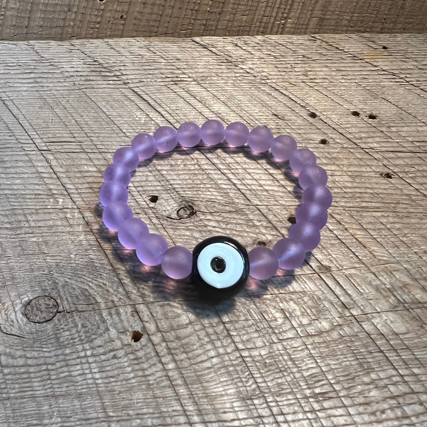 SariBlue®️ Lilac Cultured Seaglass Evil Eye Bracelets