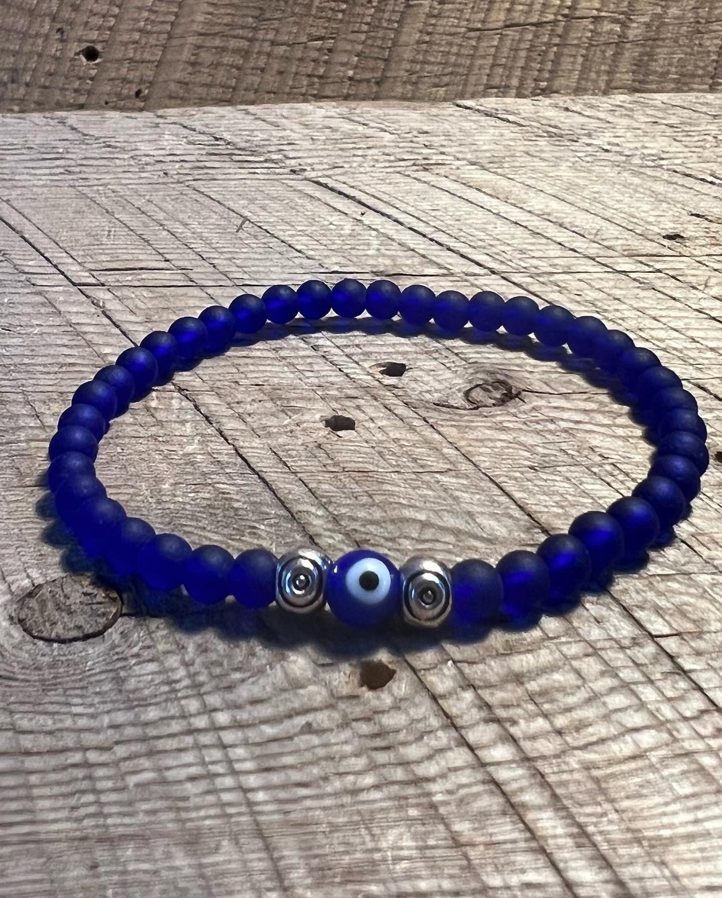 SariBlue®️ Cobalt MINI Cultured Seaglass Evil Eye Bracelet