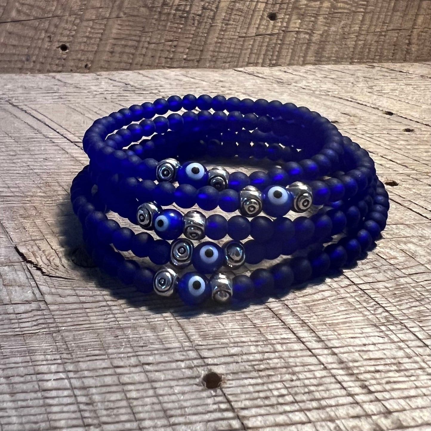 SariBlue®️ Cobalt MINI Cultured Seaglass Evil Eye Bracelet