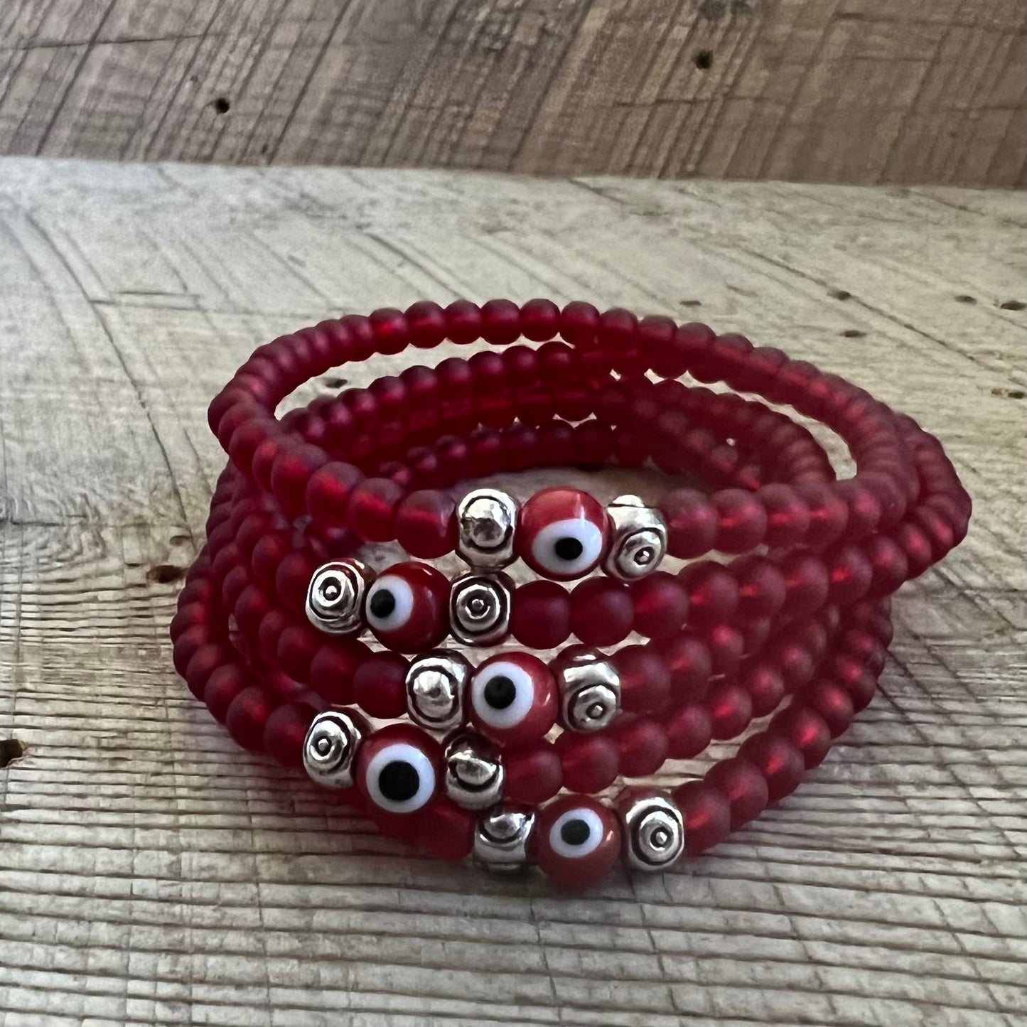 SariBlue®️ Cultured Seaglass Evil Eye Bracelet - True Red MINI