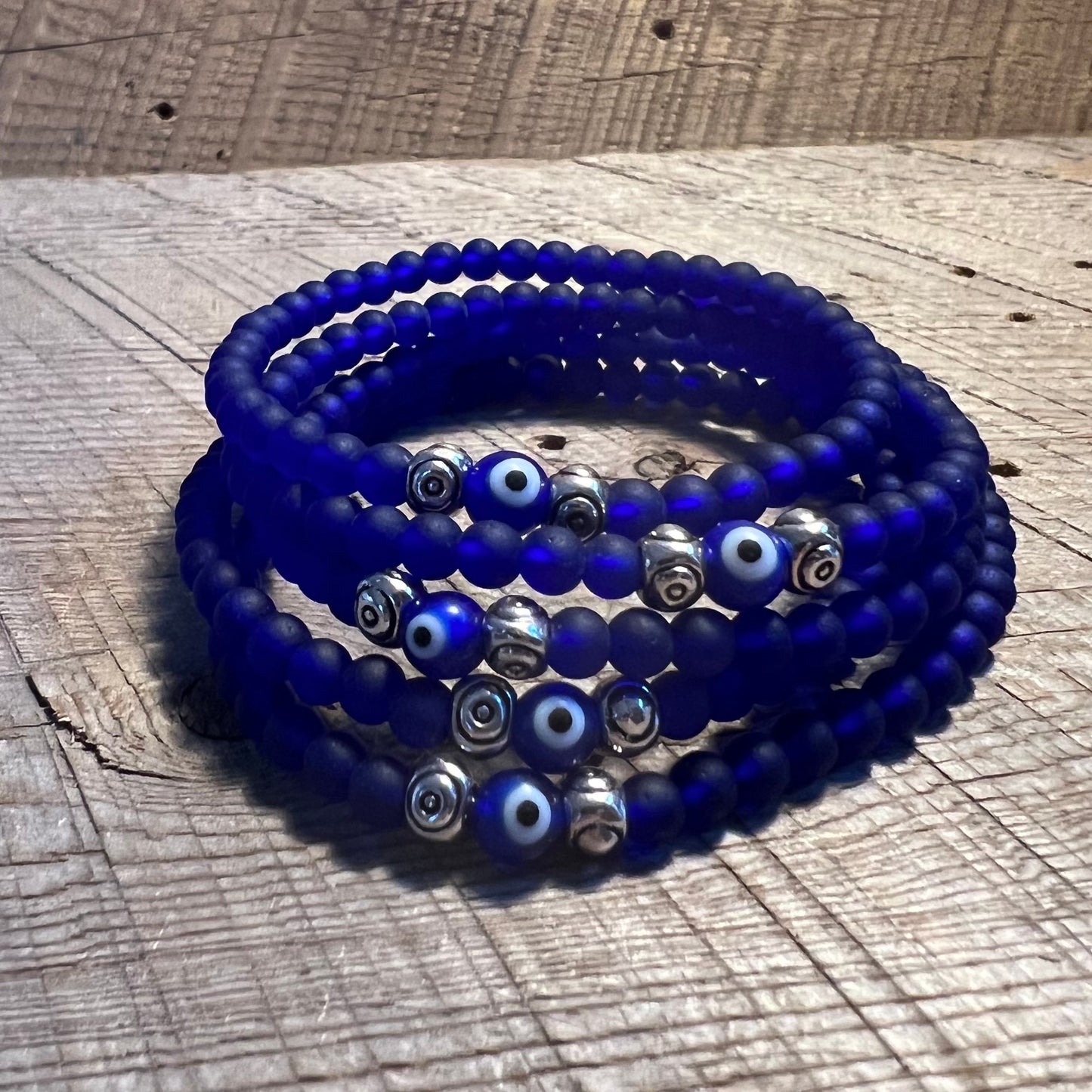 SariBlue®️ Cobalt MINI Cultured Seaglass Evil Eye Bracelet