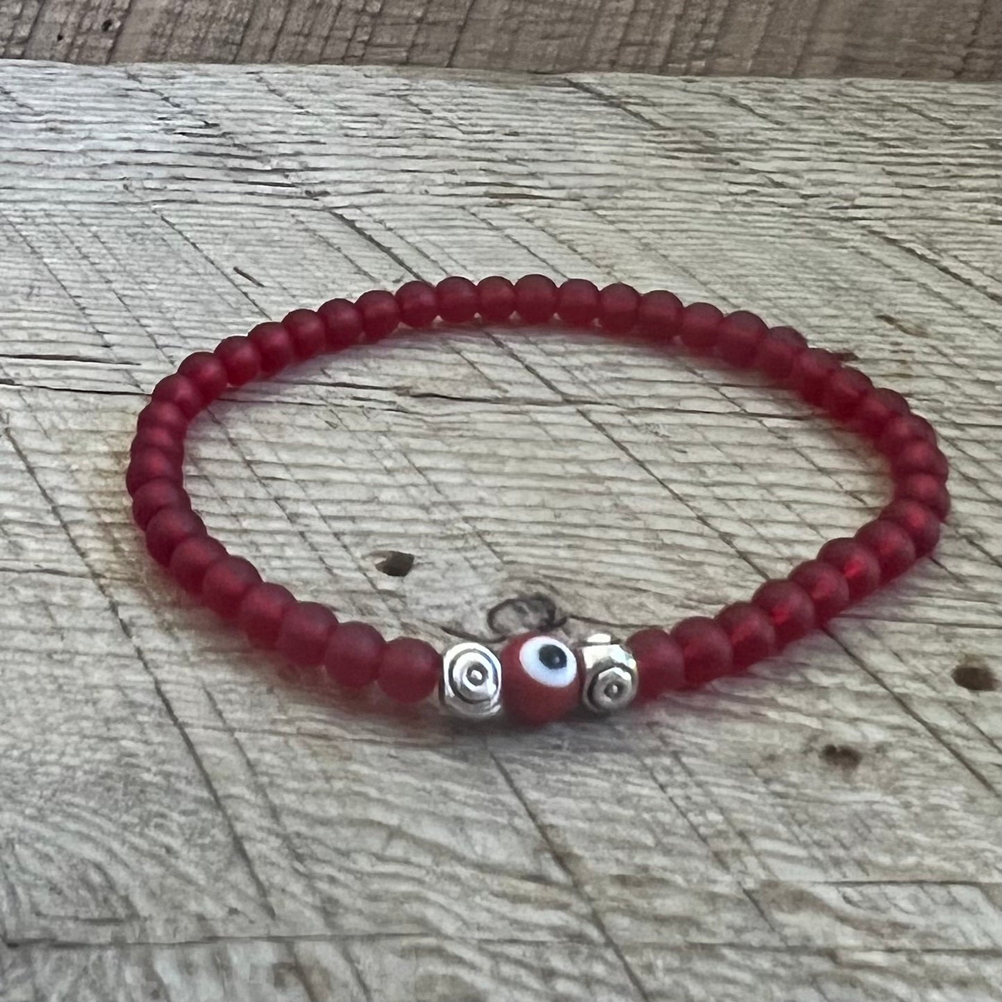 SariBlue®️ Cultured Seaglass Evil Eye Bracelet - True Red MINI