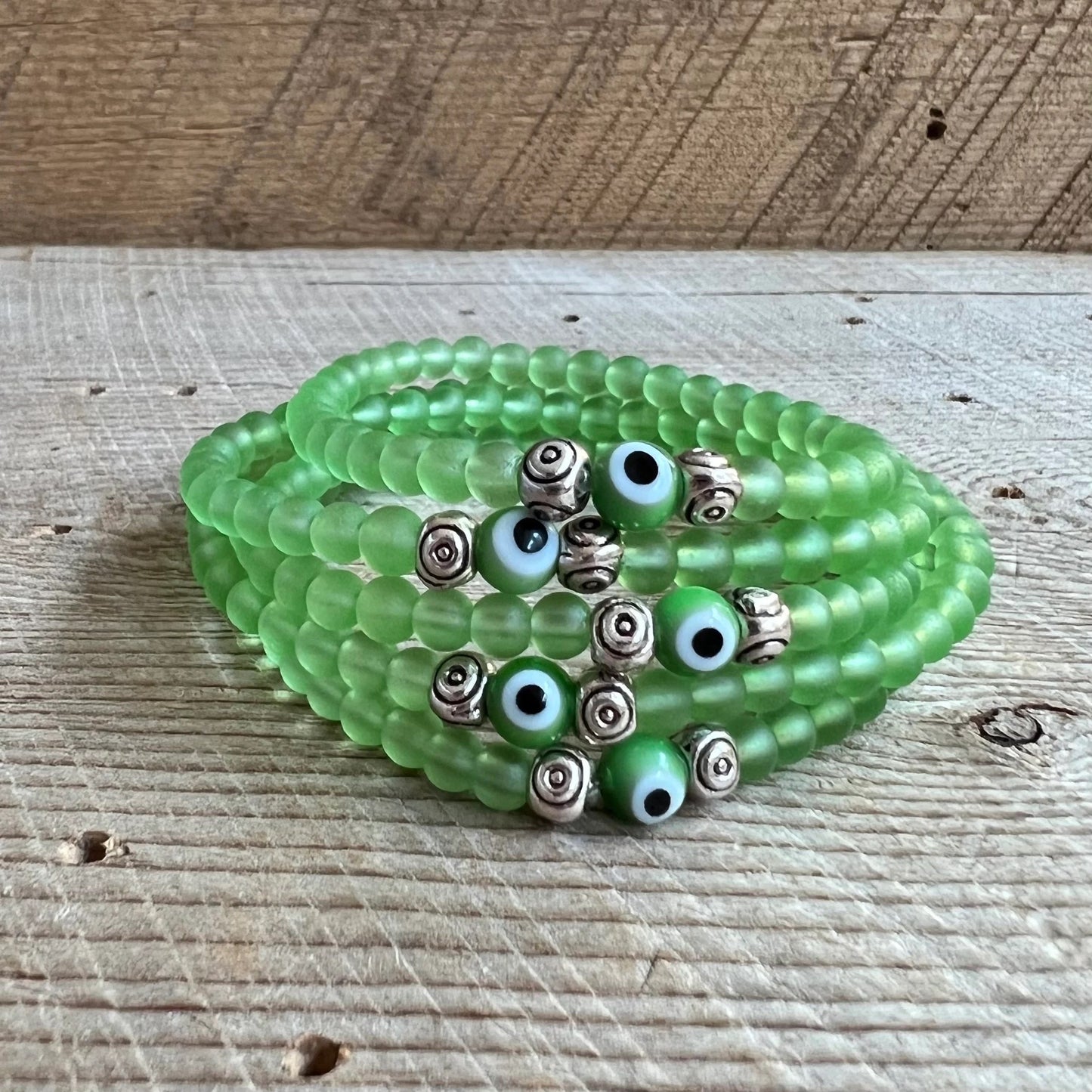 SariBlue®️ Cultured Seaglass Evil Eye Bracelet - Lime MINI