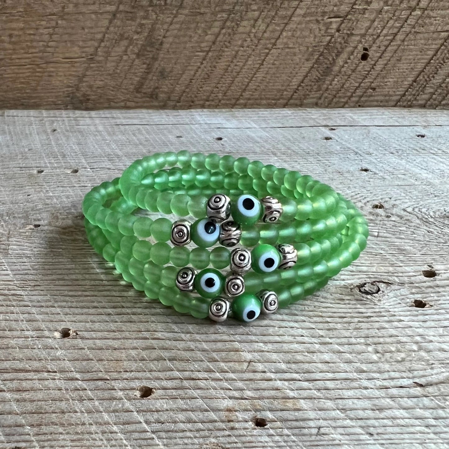 SariBlue®️ Cultured Seaglass Evil Eye Bracelet - Lime MINI
