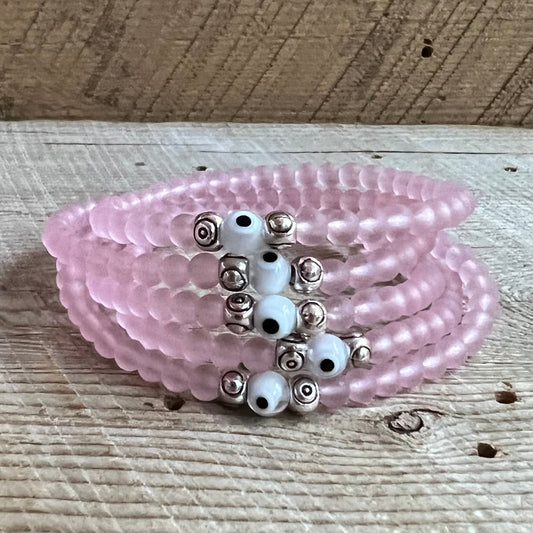 SariBlue®️ Cultured Seaglass Evil Eye Bracelet - Pink MINI