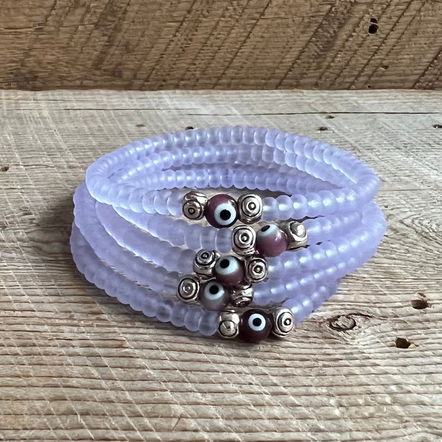 SariBlue®️ Cultured Seaglass Evil Eye Bracelet - Lavender MINI