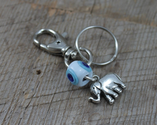 SariBlue® Elephant Charm Keychain with Evil Eye Bead