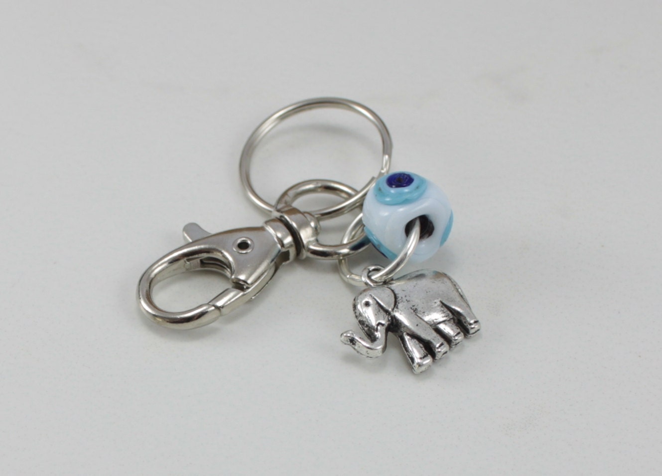 SariBlue® Elephant Charm Keychain with Evil Eye Bead