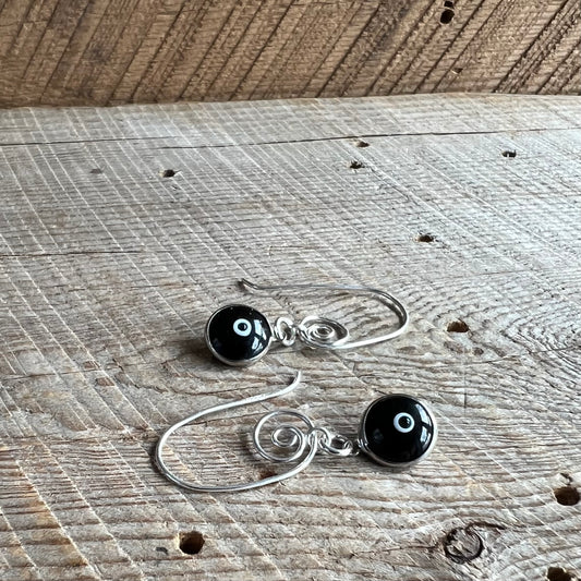 SariBlue® Black Austrian Crystals Evil Eye Earrings on Sterling Silver Swirl Hooks